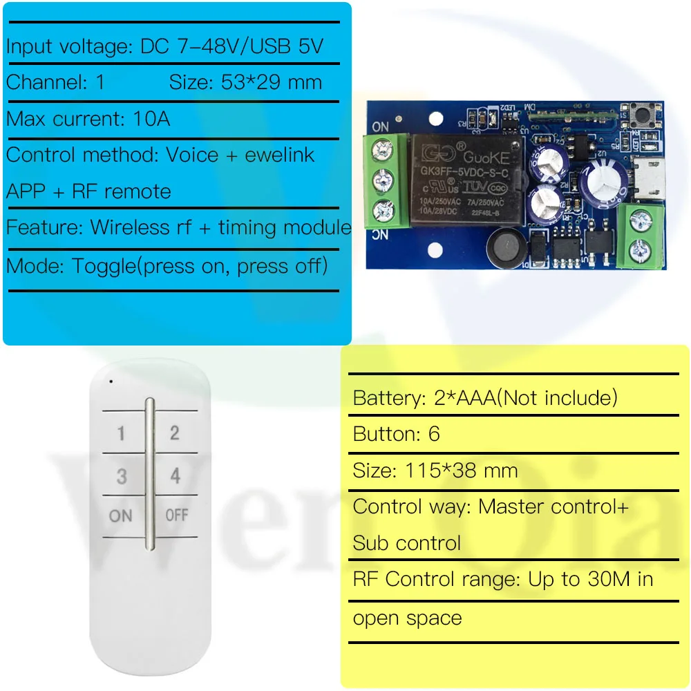 Smart Switch Smart Light Switch Wireless Remote Control Switch WenQia Ewelink WiFi Smart Home Switch 2.4GHz DC 12V 24V Dry Contact Relay Remote Control Timing Module,Alexa Google Home Support