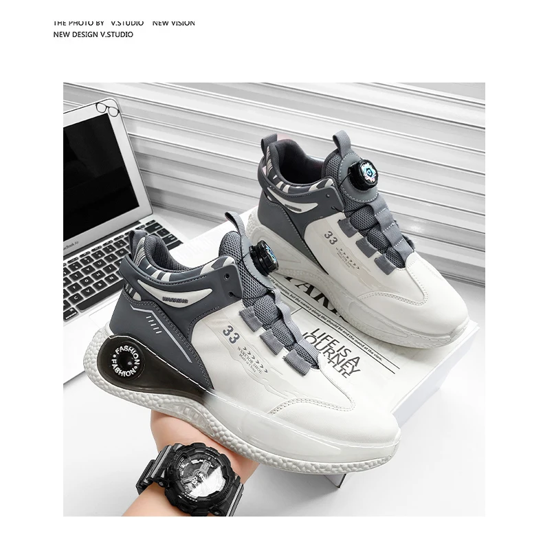 Herren-Sneaker mit drehbarer Schnalle, bequeme, rutschfeste, langlebige Schnürschuhe für Outdoor-Aktivitäten für Herren – Detail 6