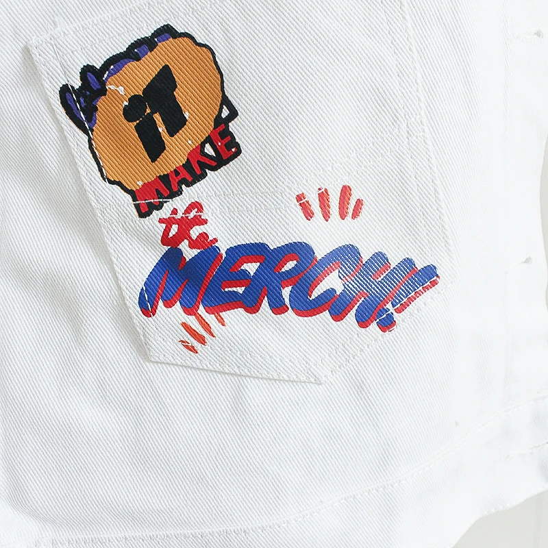 Spring and Autumn 2023 new  white loose denim coat  printed top high-end baseball woman  jackets for women  Thick （Winter)