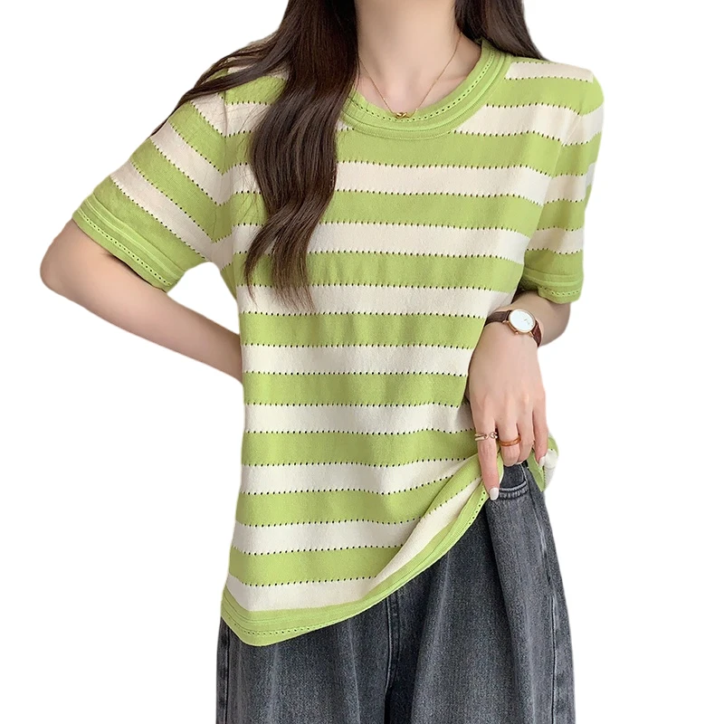 

Женская ажурная трикотажная блузка, винтажная черная или зеленая блузка с коротким рукавом, лето 2023