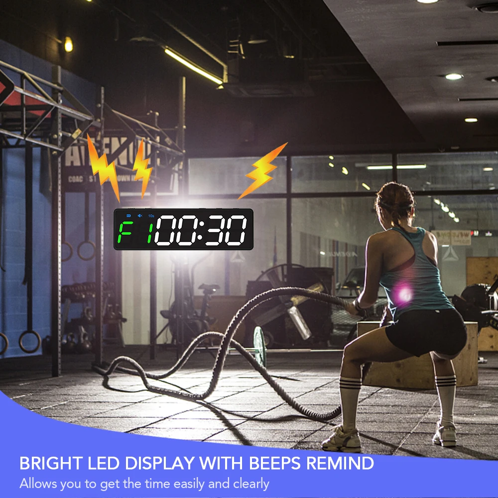 Portable Gym Timer Interval Timer Workout Fitness Clock Countdown/UP/Stopwatch Magnetic & USB Rechargable 4 Types 6