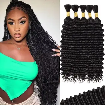 Natural Human Braiding Hair 26-28 Inch Deep Water Wave Bulk Virgin Curly Hair Extensions for Boho Braids No Weft 1