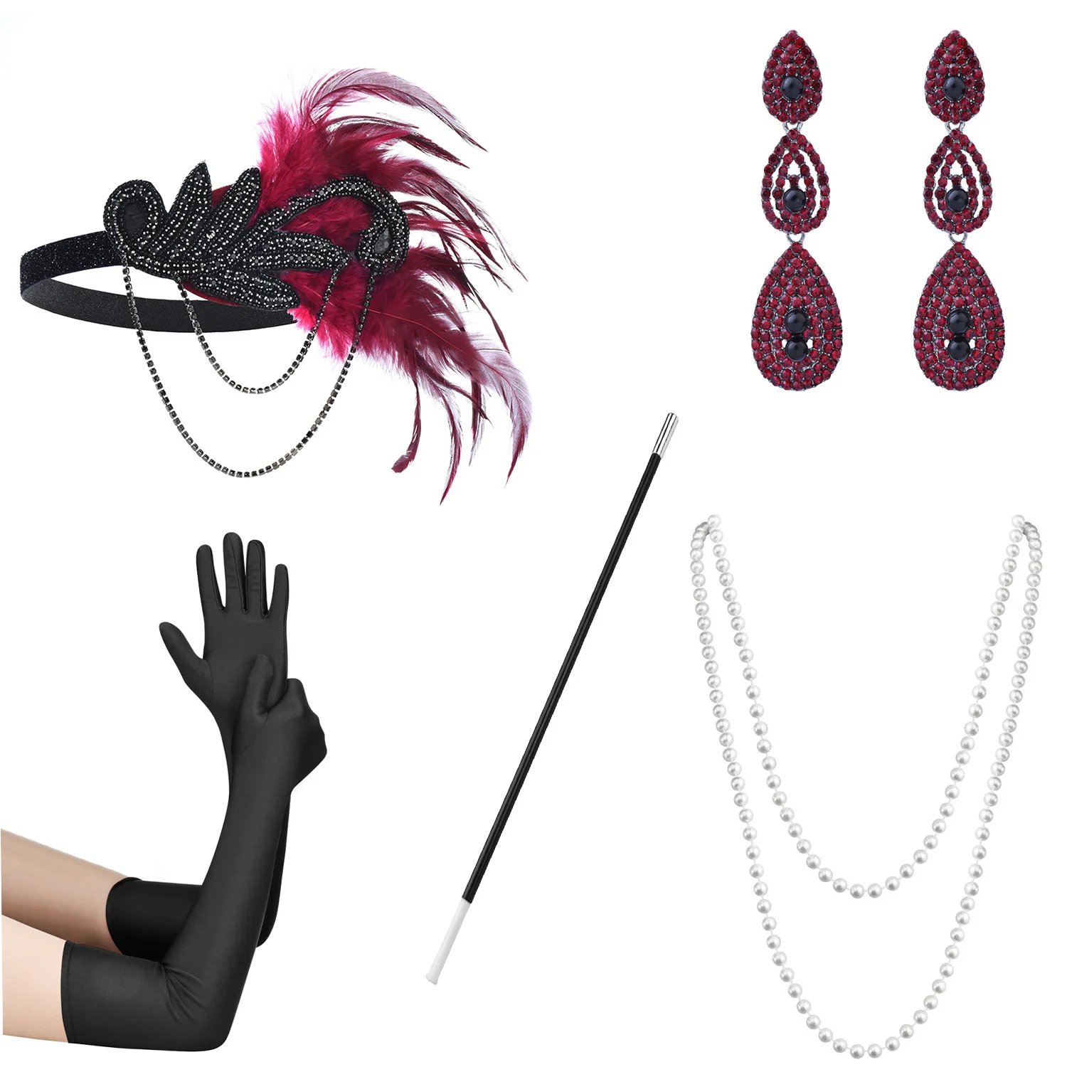 1920s flapper dress accessories Retro Party props GATSBY CHARLESTON headband pearl necklace white feather band for wedding necklace pendant anime necklace game necklace anime hair accessories butterfly bead jewelry costume headband angel feather wings