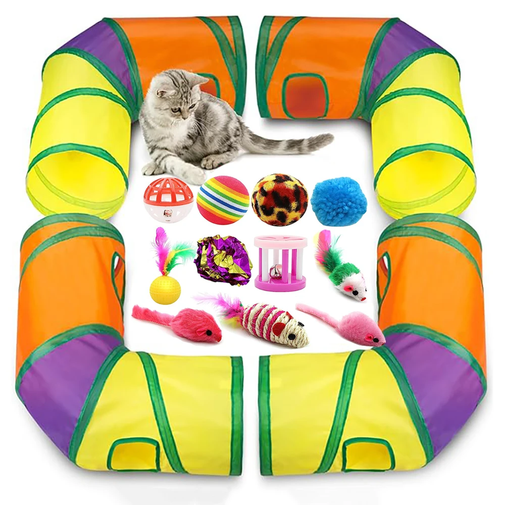 InteractiveCatToySetforIndoorCatswithCollapsibleLShapeCat