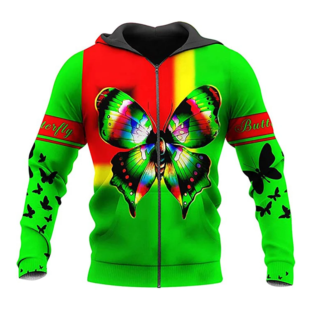 Butterfly Colors Zipper Hoodies Cardigans Sweatshirts Printed Harajuku Crewneck Outdoor Funny Sports Streetwear Mens Clothing