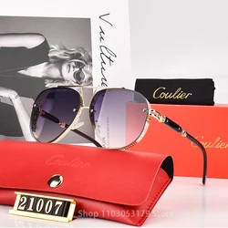 Coulier High Quality Goggle Women Metal Sun Glasses Classic Business Anti Blue Light Shades Leopard Driving Men Sunglasses UV400
