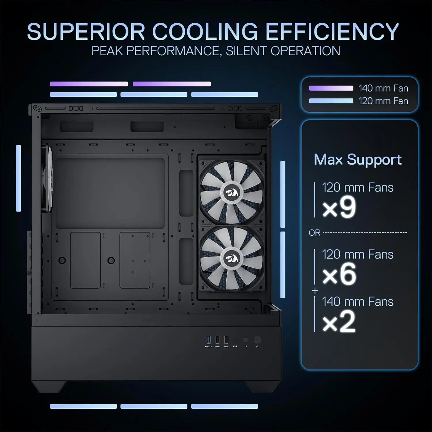 PC Case PC Chassis Computer Chassis Frame Redragon CA606 Gaming Back-Mounted ATX Computer Chassis 3 x 120mm Fans Pre-Installed 270&deg; Full View PC Case