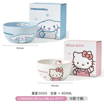 4.5/6-Inch Anime Sanrio Hello Kitty My Melody Cinnamoroll Ceramic Bowl Kawaii Cartoon Cute Home Rice Bowl Tableware Kids Gift 3