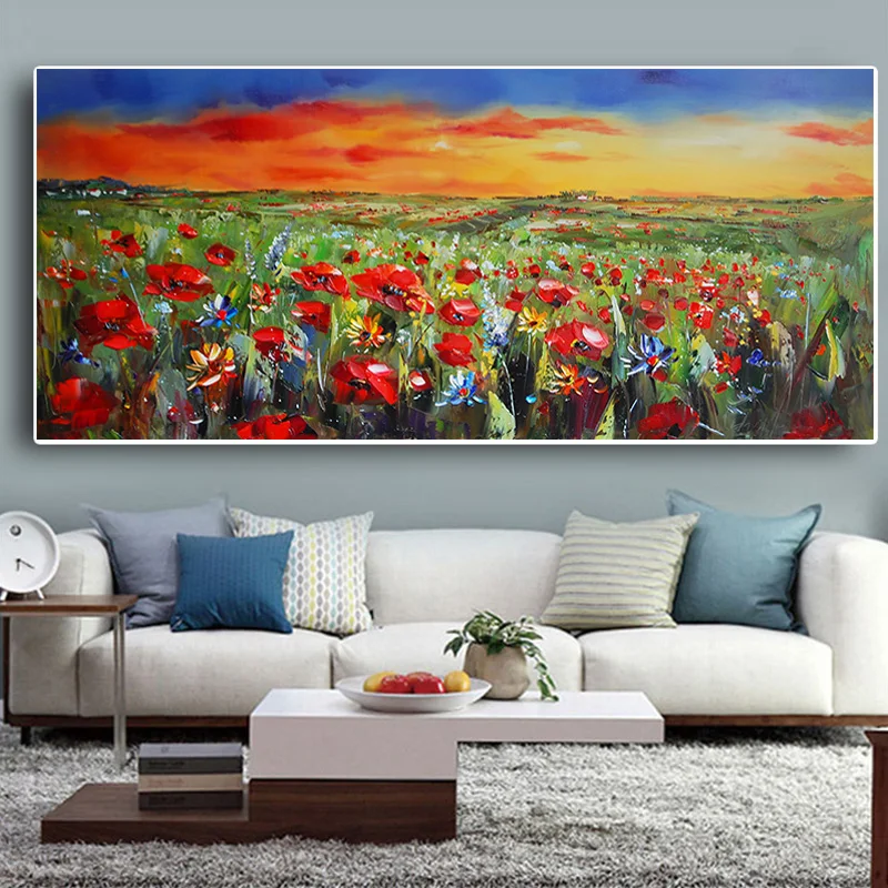Stampa Astratta Wild Red Flower Poppies Paesaggio Pittura A Olio Su Tela Modern Pastoral Poster Art Wall Picture For Living Room