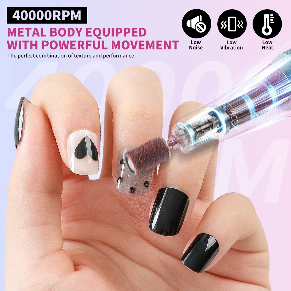 40000 RPM Electric Nail Drill Machine for Nails Electric File HD Display Metal Manicure Pen Professional nail lathe Sander 5