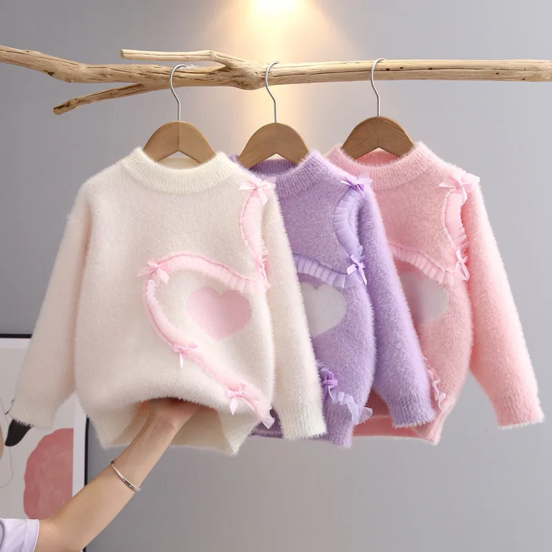 

Winter Autumn New Baby Girls Sweater Long Sleeve Cute Ruffles Ribbons Knit Clothes Student Knitwear Pullover Teens Top