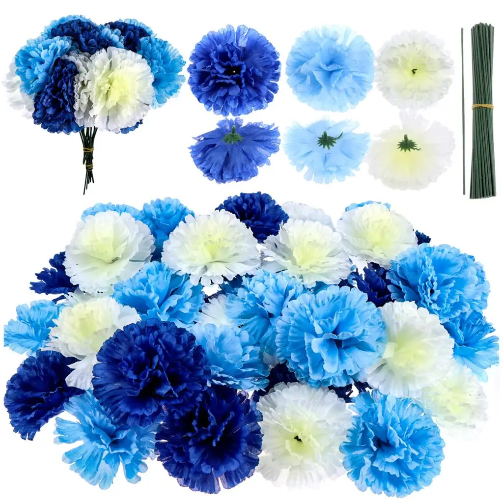 60Pcs Diy Making Bouquets Silk Cloth Artificial Carnation Flowers With