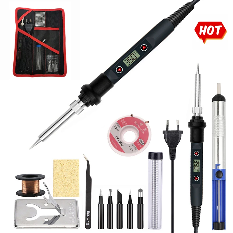 electric solder 80W Digital Electric Soldering Iron Set Kit 220V 110V Temperature Adjustable Welding Equipment Soldering Tips Rework Repair Tool best soldering station Welding Equipment