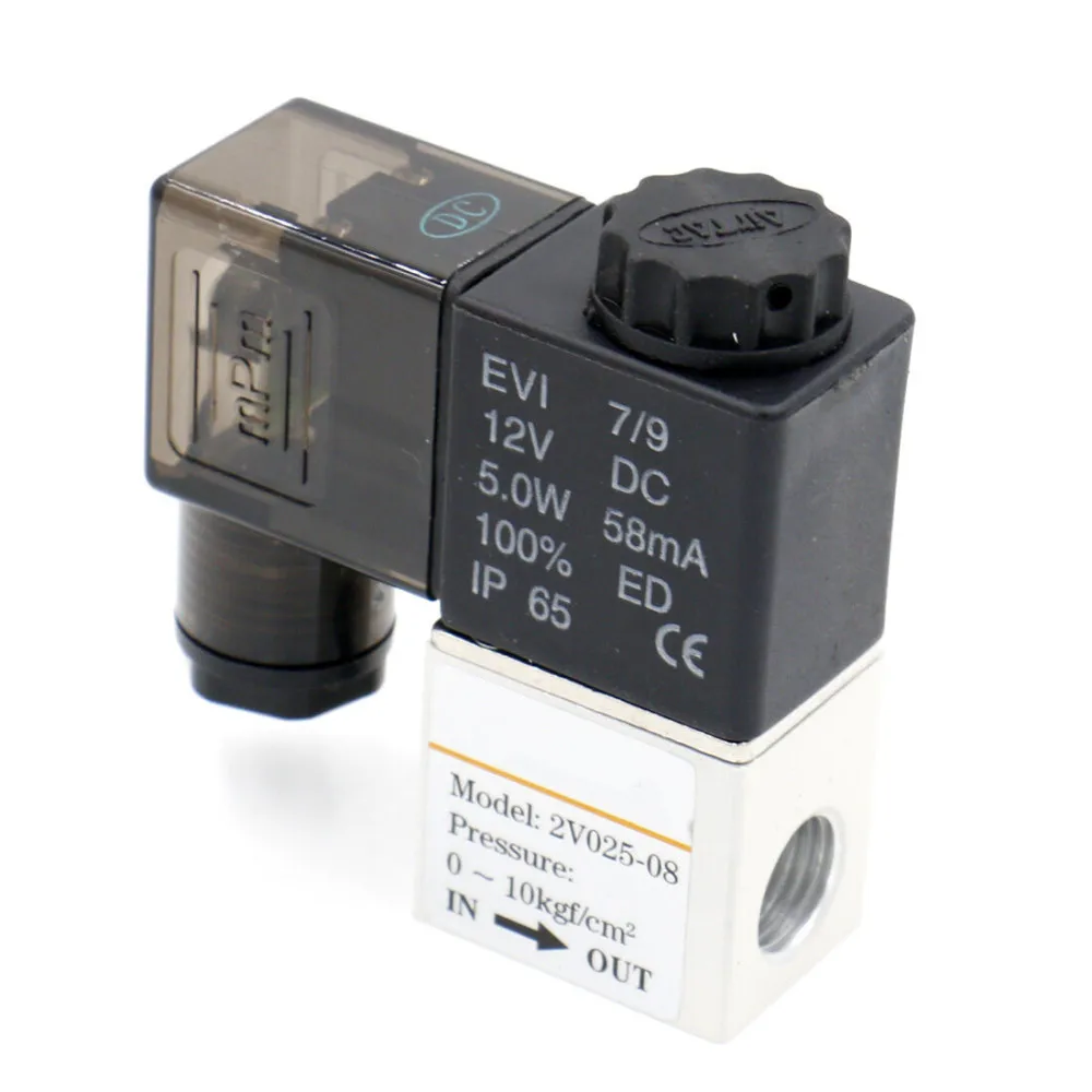 12V 24V 220V 공압 전기 솔레노이드 밸브, 2 위치 2 포트 정상 폐쇄 공기 마그네틱 밸브 6mm 8mm 호스 바브 연결