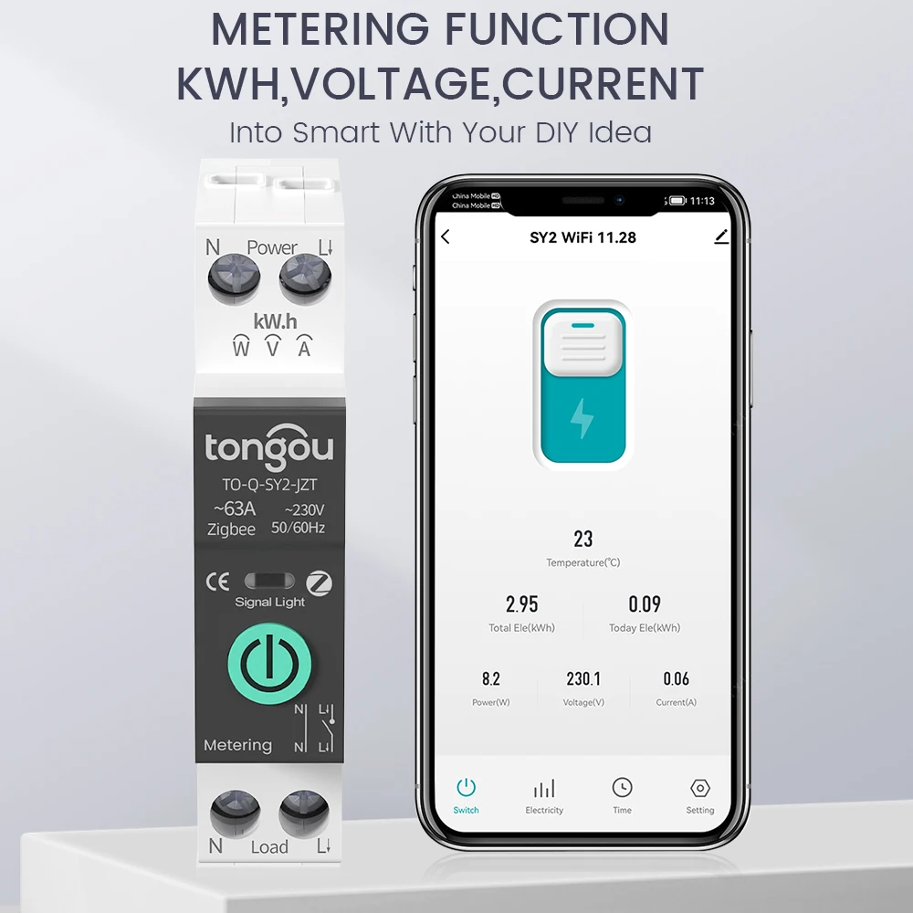 TUYA ZigBee MCB Smart Circuit Breaker Over Current Under Voltage Protection With Metering 1-63A Wireless Remote Control Switch