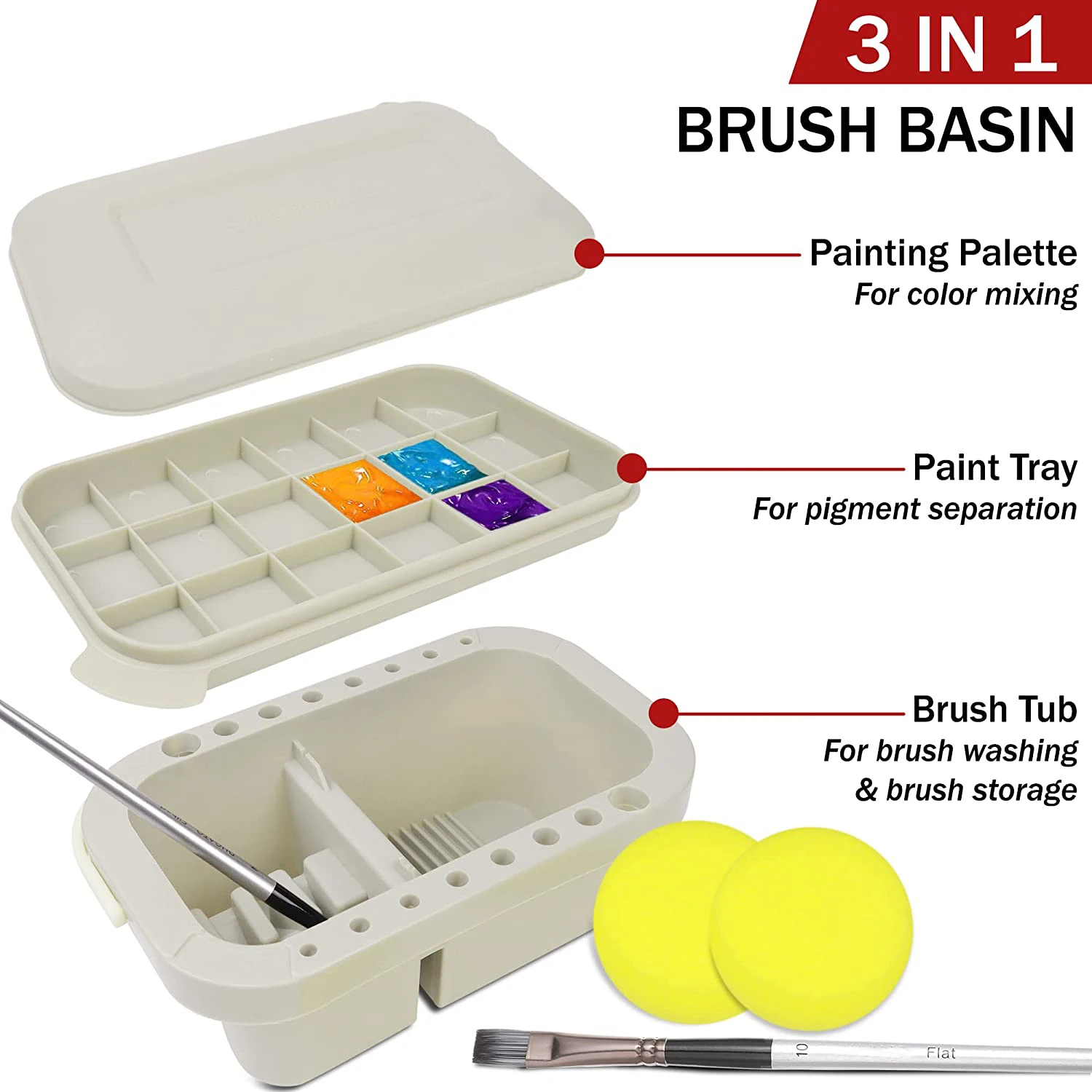 Paint Brush Cleaner Washer Multifunction Painting Brush Basin Holder and Organizer width Tray Palette Lid  2 Art Sponges