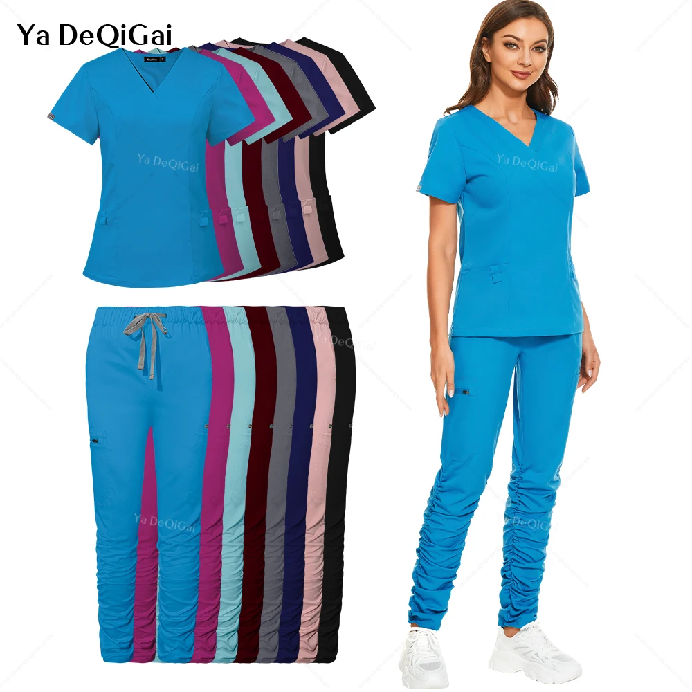 

Nurse Uniforms Hospital Doctor Scrubs Set Fashion Scrub Top Pants Dental Clinic Workwear Lab Beauty Salon Overalls Medical Suits