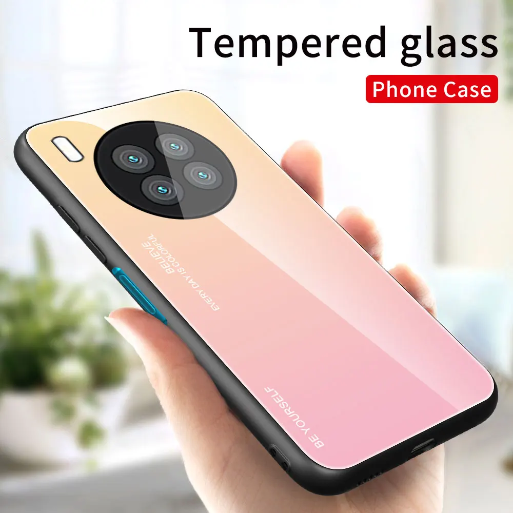 mobile phone pouch for ladies Gradient Glass Case For Huawei Nova8i 9Pro 8SE 7Pro 7i 6SE 5Z Dazzle Color shell Tempered Glass Cover For P Smart 2021 Y7A Y7P designer phone pouch