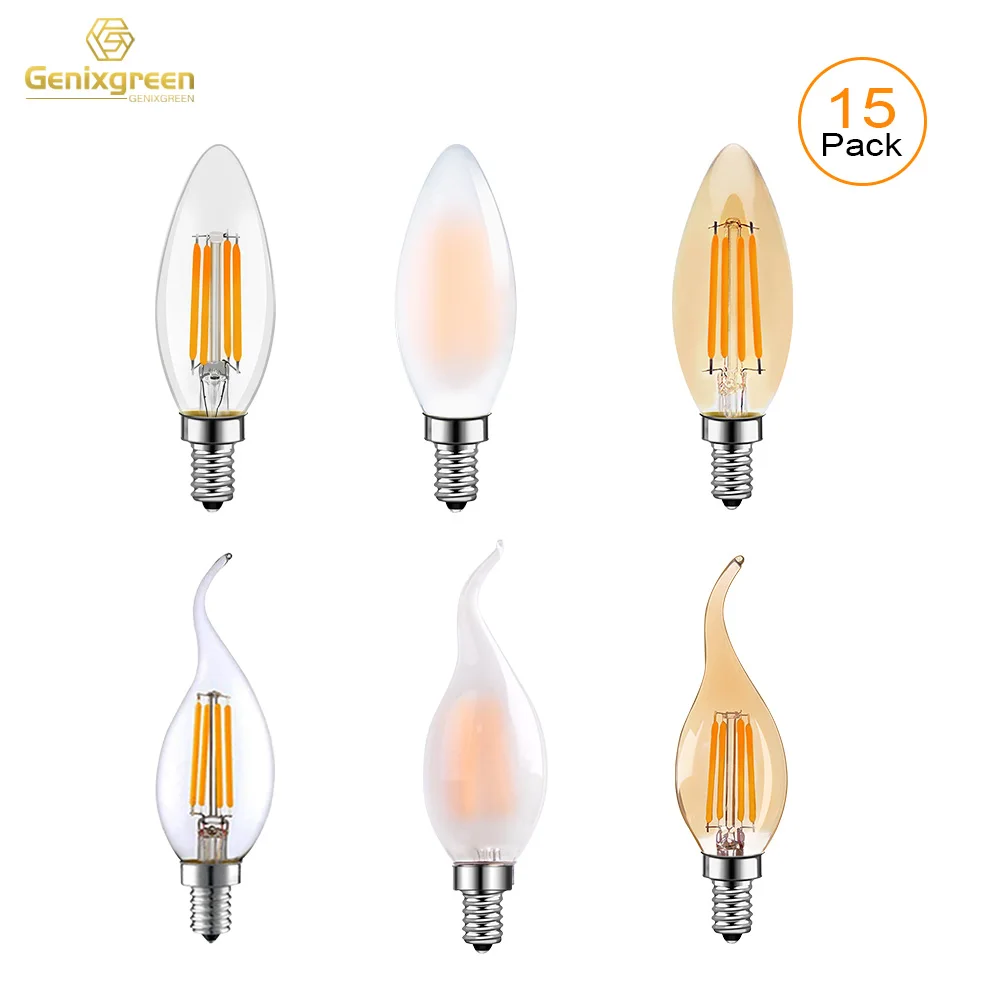C35 Candle Led Bulb 4W Dimmable Candelier Energy Saving Lamp E14 E12 Frosted Amber Clear Glass Led Filament Bulbs For Chandelier