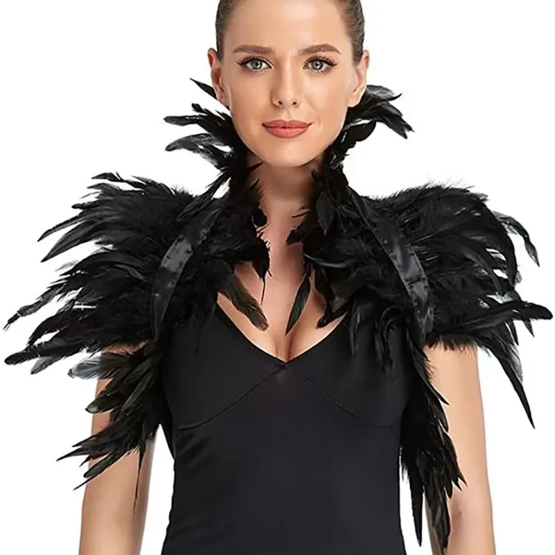 Fake Collar Detachable Collar Shawl New Luxury Feather Shawl Women Solid Color Scarf Women Punk Gothic Feather Shawl Shoulder Fake Collar Halloween Cosplay Costume