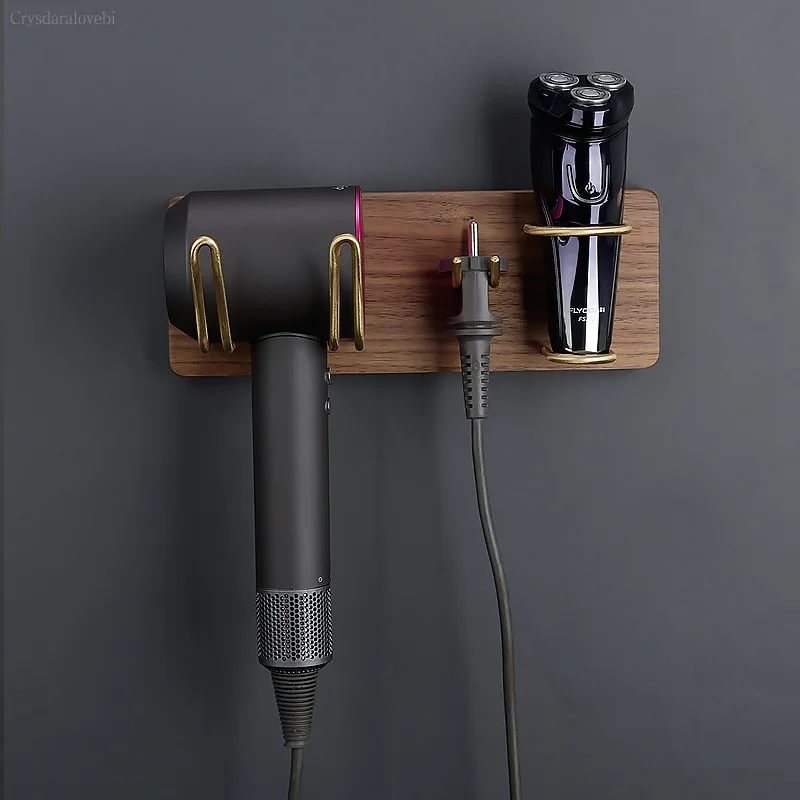

Настенная полка из орехового дерева, подходит для сушилки Dyson Airwrap и бигуди, полка для хранения из массива дерева, инструмент для ухода за волосами в ванной комнате