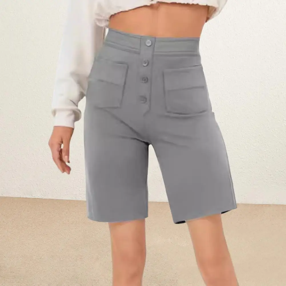 

Abrasion-resistant Women Shorts Stylish Women's High Waist Buttoned Shorts with Multiple Pockets Versatile for Work for Everyday