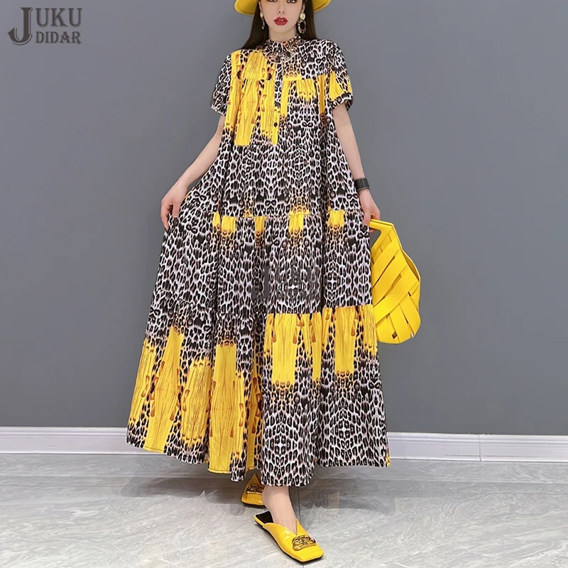 Yellow Leopard Dress Yellow/Multi Animal Print Tiered Dress