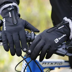 Winter Themal Touchscreen Gloves Anti-Slip Windproof Cycling Gloves w/ Fleece Lining Adjustable Zipper Anti-Lost Buckle Camping