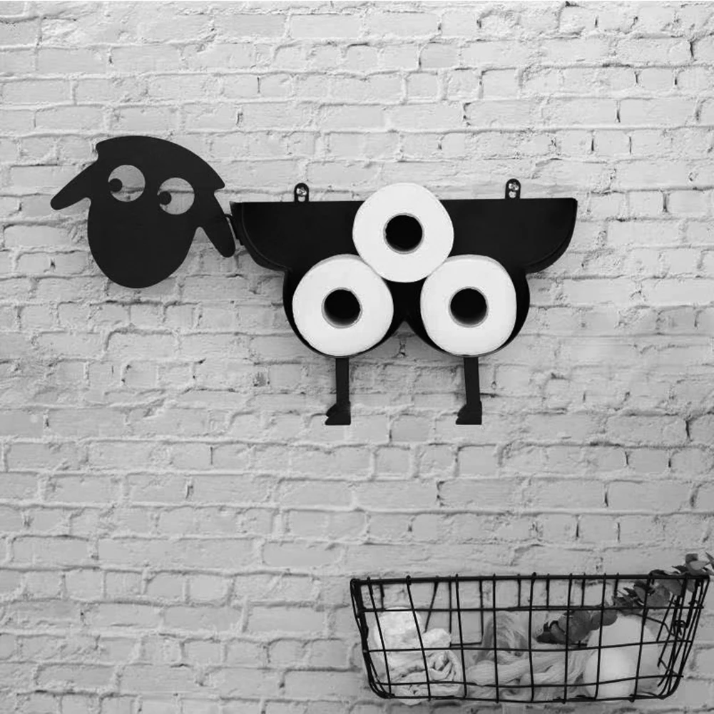 Art & Artifact Sheep Toilet Paper Roll Holder - Metal Wall Mounted or Free Standing Bathroom Tissue Storage, 7 Rolls