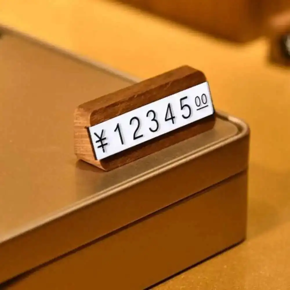 나무 미니 가격 큐브 디스플레이 보석 가격 태그 번호 달러 Rmb 위안 통화 블록 스틱 흰색 검정색 문자