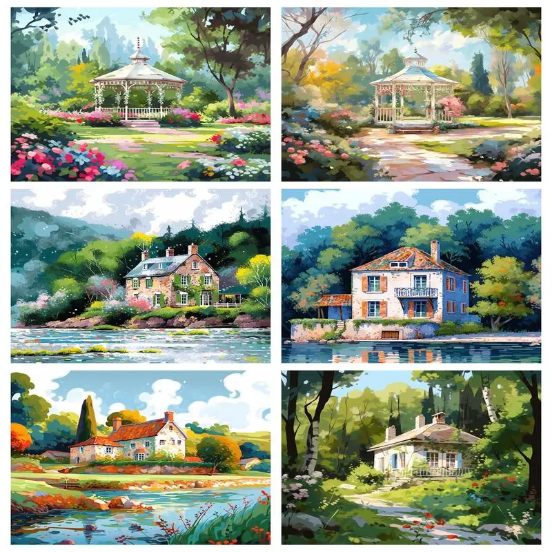 Photocustom Pittura Fai Da Te Per Numero Con Cornice Log Cabin Base Zero Dipinto A Mano Per Numero Per Adulti Regalo Unico