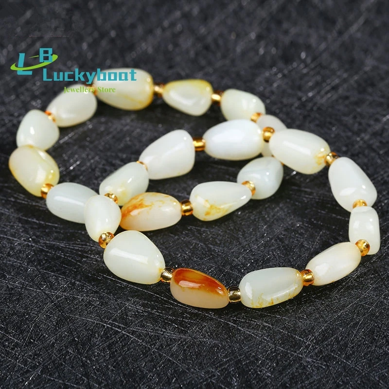 

Оптовая продажа, браслет из натурального нефрита Hetian, женский браслет из красной кожи и белого нефрита, браслет из необработанного камня, ювелирные изделия из нефрита