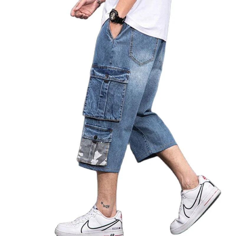 deuropening Surichinmoi bekennen Mens Loose Baggy Denim Short Men Jeans Fashion Streetwear Hip Hop Long 3/4  Capri Cargo Shorts Blue - Jeans - AliExpress