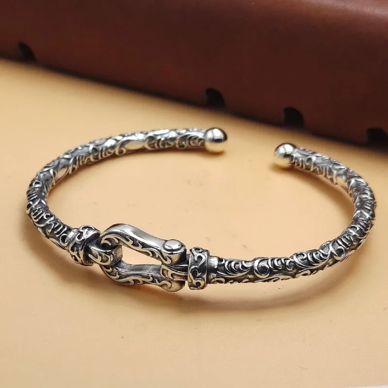 S925 Sterling Silver Bracelets for Women Men 2023 Fashion Eternal Vine  Totem Belt Buckle-shaped Bangle Argentum Amulet Jewelry