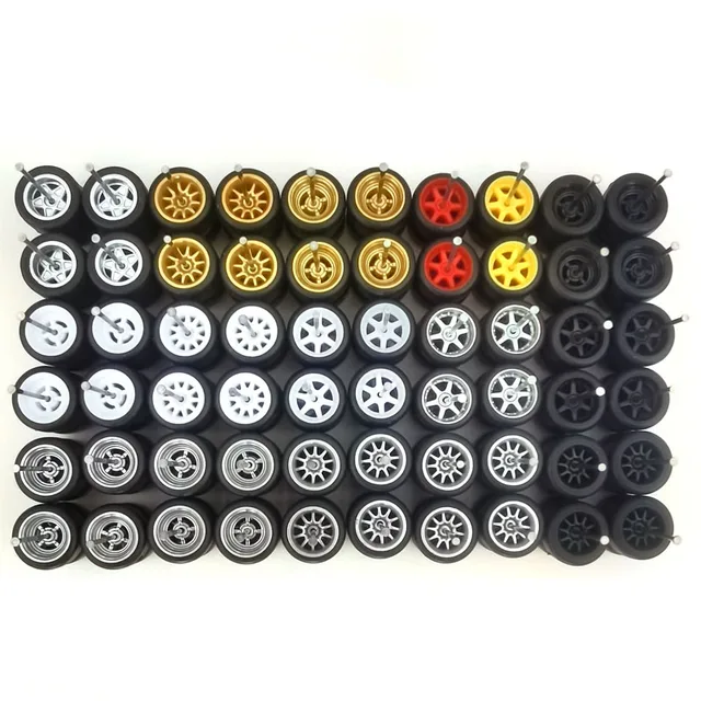 30Sets(for 30 Cars) 1/64 Alloy Car Wheels with Rubber Tires or 30Sets Modified Axles for 1:64 Matchbox Domeka HW Model Cars 1