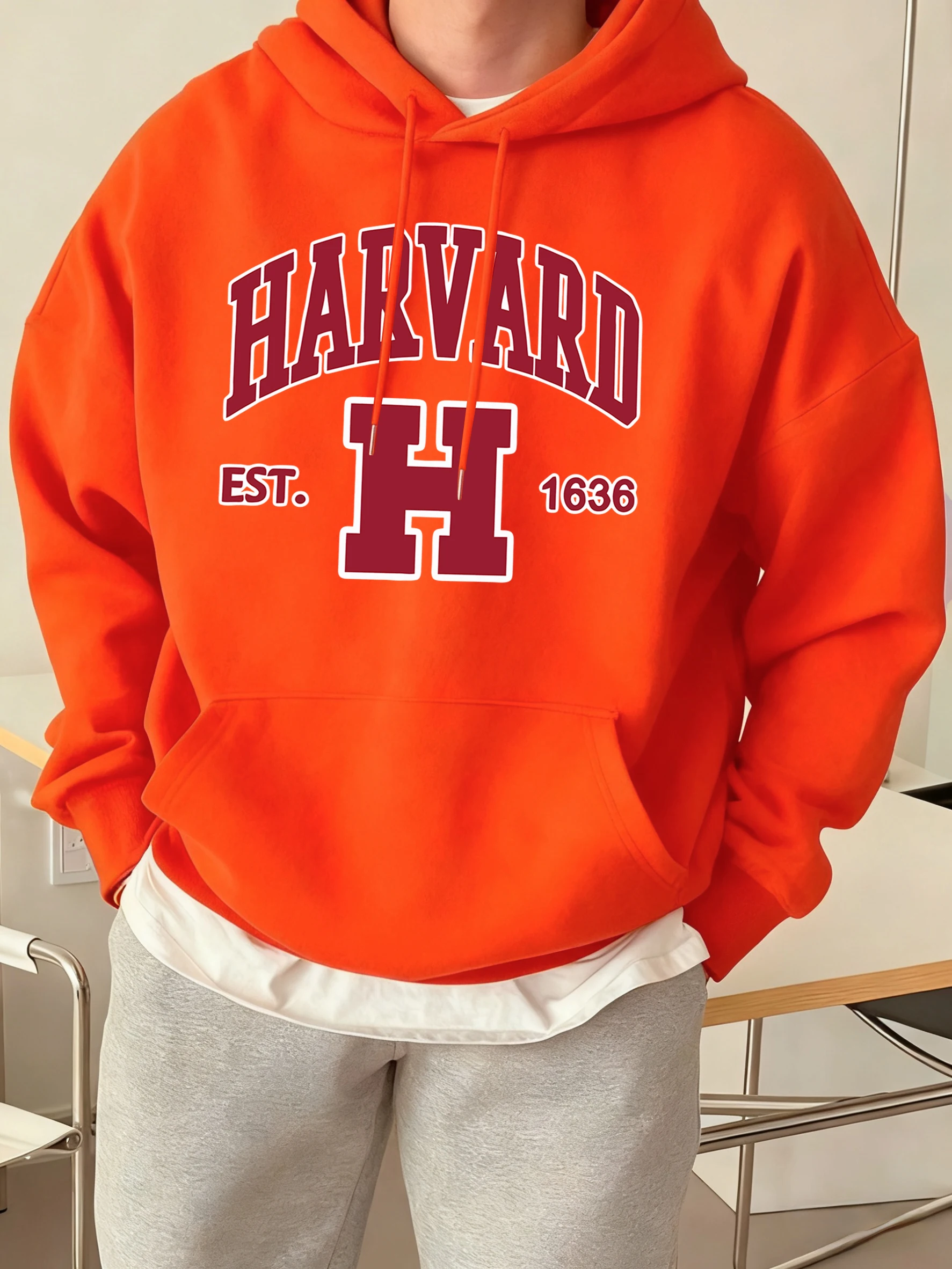 Harvard Est. 1636 Gedruckt Sport Casual Hoody Männer Straße Fleece Sweatshirts Bequeme Lose Kleidung Vintage Tasche Sportswears – Detail 17
