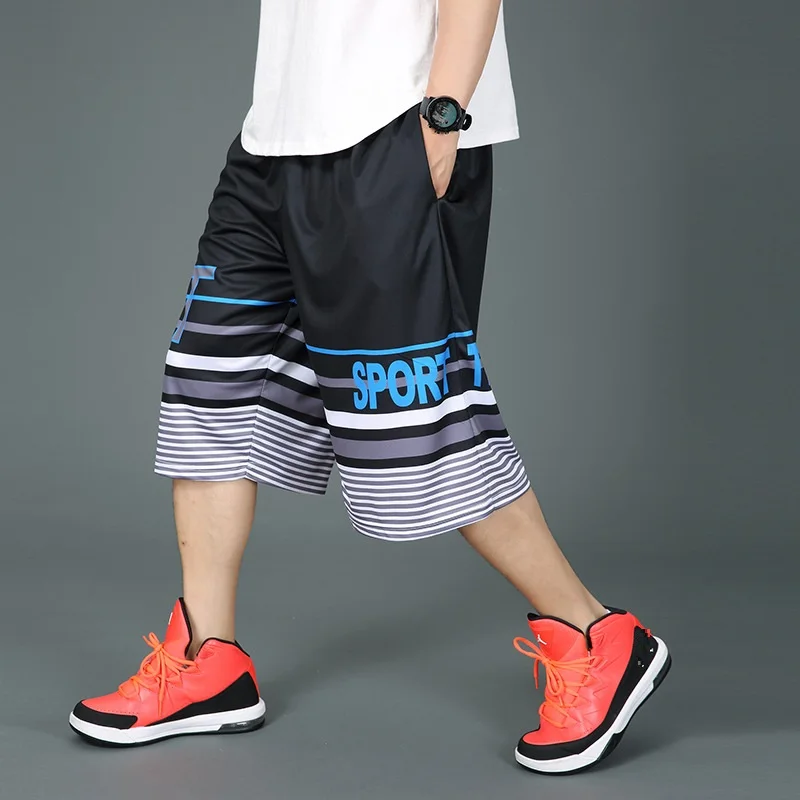 

summer men sports basketball shorts Breathable hole plus size 6XL 7XL letter patchwork shorts fitness thin shorts geometry blue