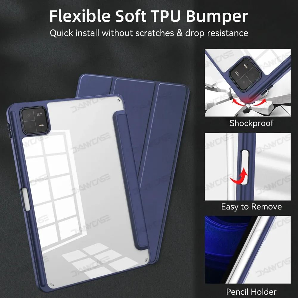 Transparent Tablet Case with Pen Holder and Auto Wake Function