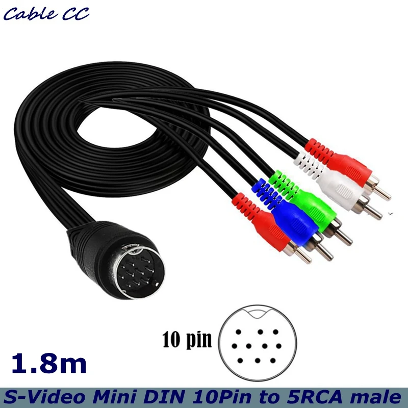 

S-Video10Pin DIN to 5RCA Video Cable 5AV Component Line, Used for TV Receivers, Televisions, Monitors, Projectors