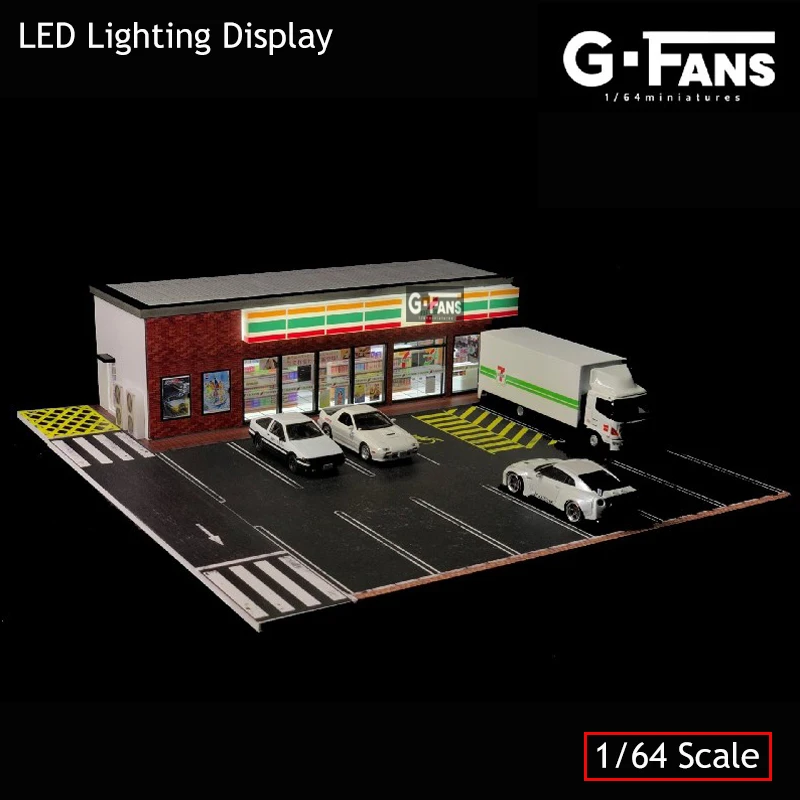 G-FANS Assemble Diorama 1:64 USB LED Lighting Parking Lot Model Car Garage Statuion- 711 Version 3