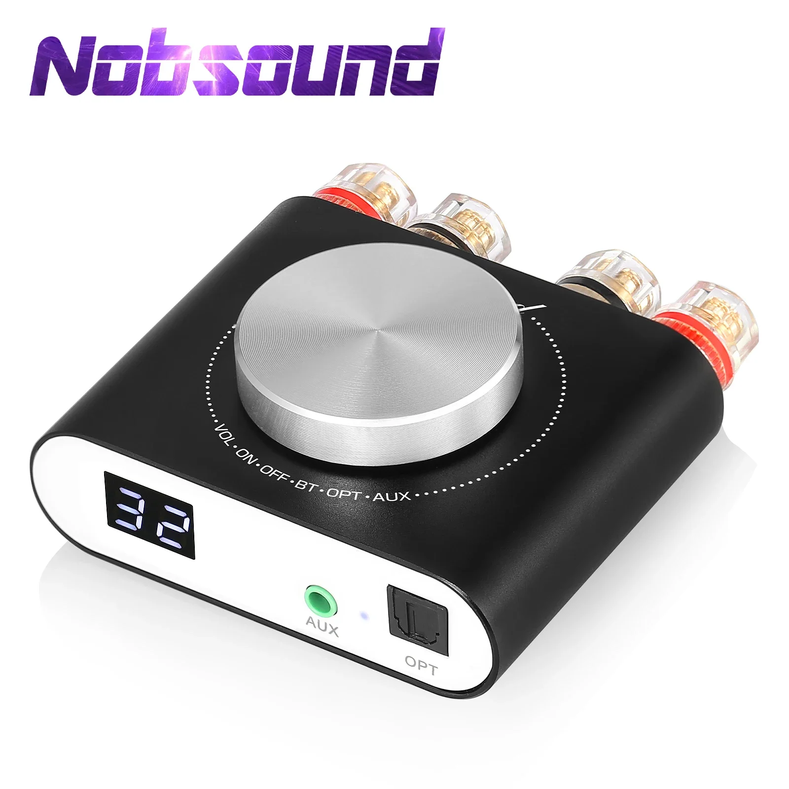 Nobsound Q10 Mini Digital AUX/Optical Amplifier Bluetooth 5.0 Receiver HiFi Class D Desk Power Amp 100W+100W