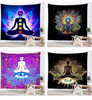 Indian Buddha Statue Meditation 7 Chakra Tapestry Wall Hanging Mandala Tapestries Wall Cloth Psychedelic Yoga Wall Hanging 1