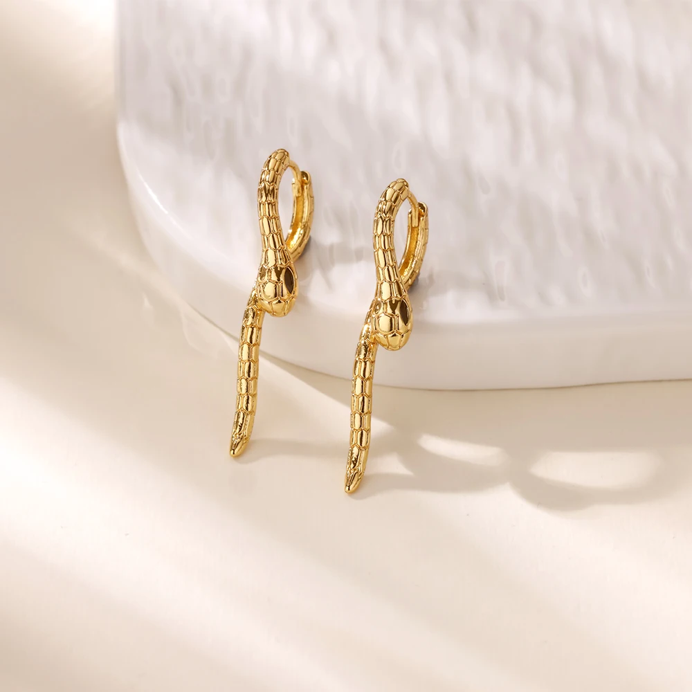 Snake Shape CZ Earrings For Women Gold Plated Zirconia