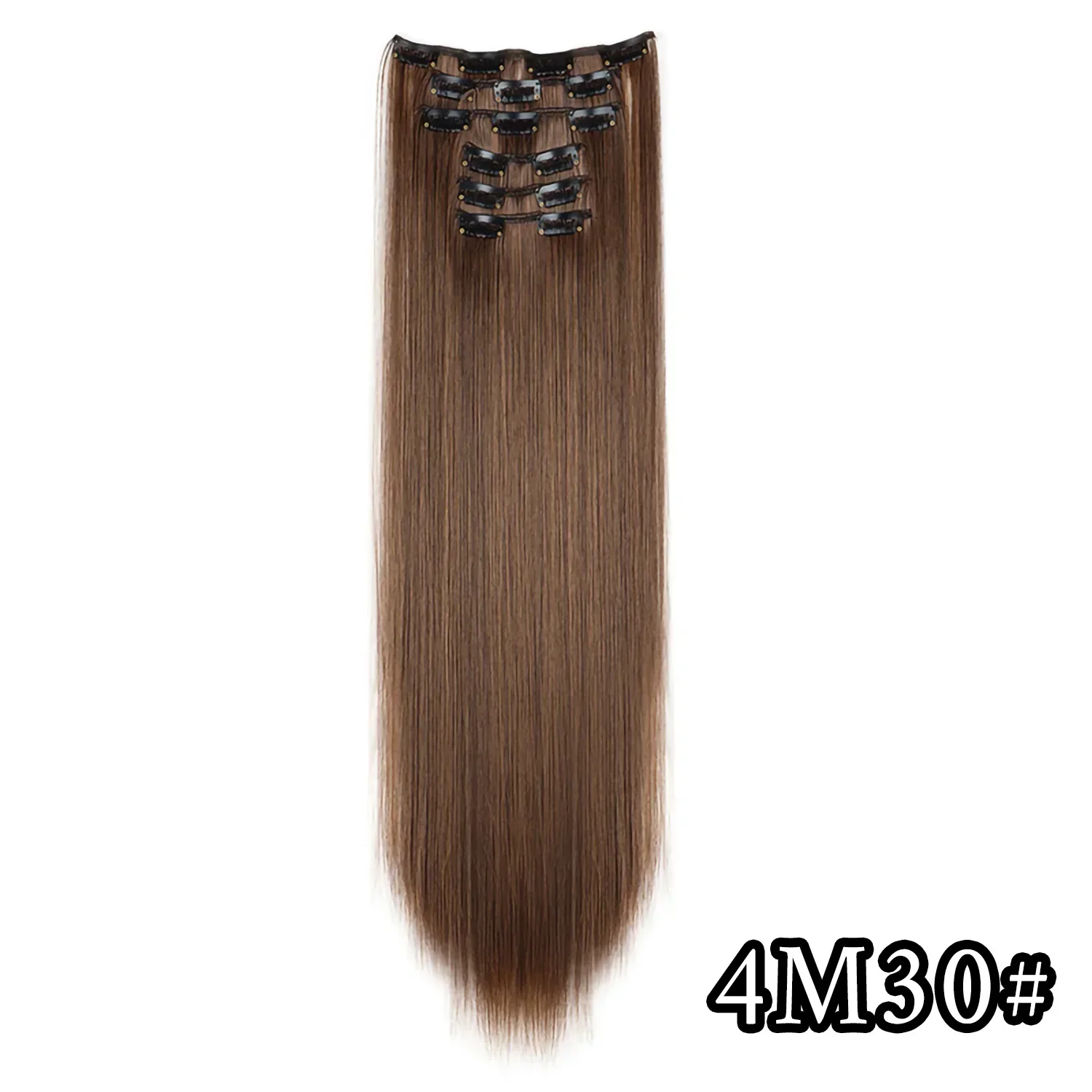 Elegant Black Ombre Long Synthetic Hair Extensions - 24 Set of 6, Heat Resistant, Clip-In
