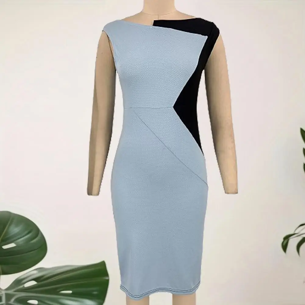 

Женское платье миди с разрезом сзади, элегантное офисное платье в стиле пэчворк с подбором цветов