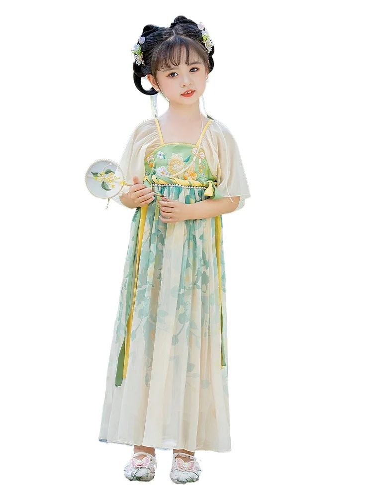 

Ханьфу для девочек в китайском стиле, летняя новая супер неувядающая юбка Ru, платье принцессы, костюм Тан, детская одежда для выступлений в старинном стиле