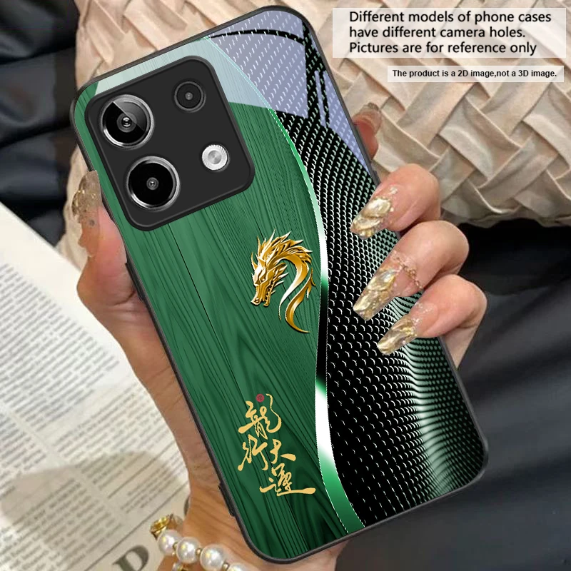 Elegant Black Tempered Glass Phone Case with Traditional Dragon Totem Design