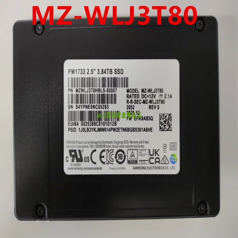 새로운 원래 하드 디스크 삼성 PM1733 2.5 3.84 테라바이트 SSD MZ-WLJ3T80 MZWLJ3T8HBLS-0007C