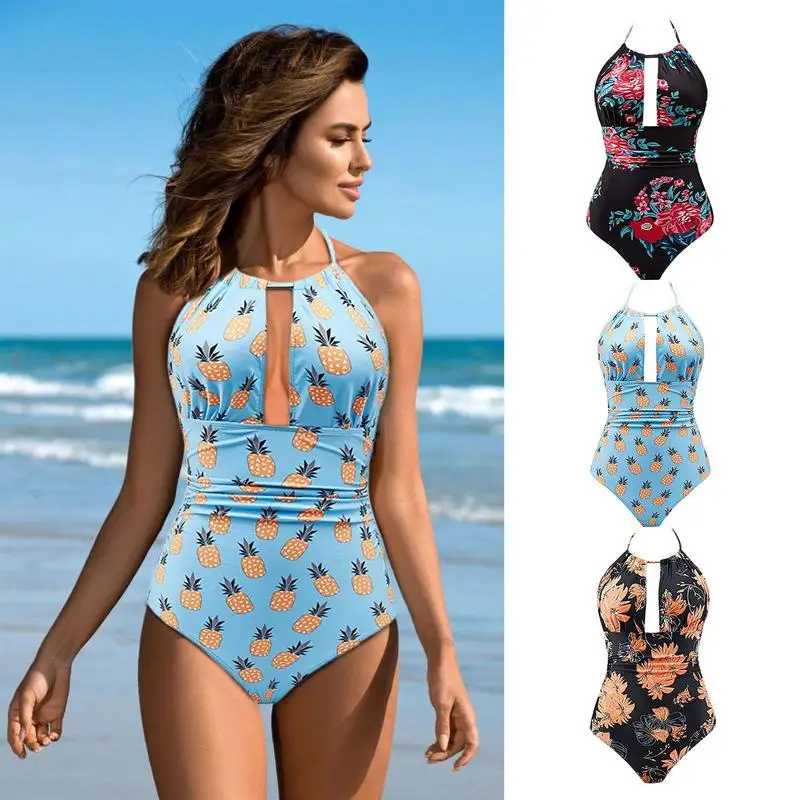 

Купальники с лямкой на шее для женщин, купальный костюм с высокой талией, купальник с эластичной завышенной талией и пуш-ап с открытой спиной для лестного кроя