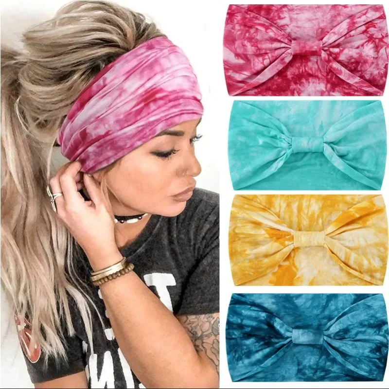 

Handmade Tie Dye Headband Extra Wide Elastic Cotton Sweatband Sports Headband for Men and Women Simple Fashion